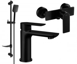 MEXEN/S - Alfa DF62 SET umývadlová batéria + sprchová s príslušenstvom, čierna (745704DF62-70)