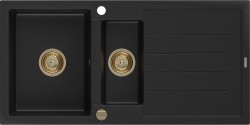 MEXEN/S - Andres granitový drez s odkvapkávačom 1000 x 500 mm čierna, zlatý sifón (6515101510-77-G)