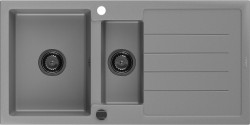 MEXEN/S - Andres granitový drez s odkvapkávačom 1000 x 500 mm, sivá, čierny sifón (6515101510-71-B)