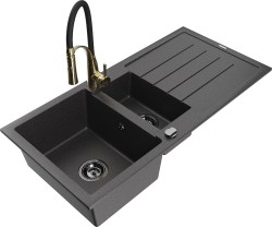 MEXEN/S - Andres granitový drez s odkvapkávačom vrátane batérie Aster, čierna kropenatá (6515-76-73450-57-B)