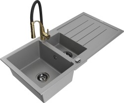 MEXEN/S - Andres granitový drez s odkvapkávačom vrátane batérie Aster, šedá (6515-71-73450-57-B)