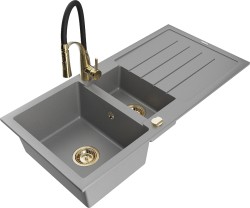 MEXEN/S - Andres granitový drez s odkvapkávačom vrátane batérie Aster, šedá (6515-71-73450-57-G)