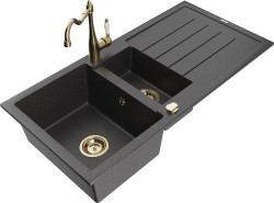 MEXEN/S - Andres granitový drez s odkvapkávačom vrátane batérie Carla, čierna kropenatá (6515-76-670700-50)