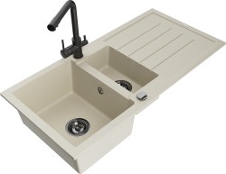 MEXEN/S - Andres granitový drez s odkvapkávačom vrátane batérie Duero, béžová (6515-69-671600-70)