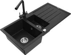 MEXEN/S - Andres granitový drez s odkvapkávačom vrátane batérie Duero, čierna (6515-77-671600-70)
