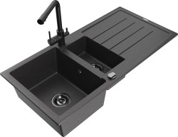 MEXEN/S - Andres granitový drez s odkvapkávačom vrátane batérie Duero, čierna nakrápiany (6515-76-671600-70-B)
