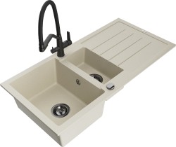 MEXEN/S - Andres granitový drez s odkvapkávačom vrátane batérie Duo, béžová (6515-69-671701-70-B)