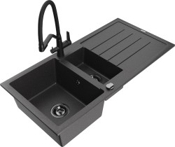 MEXEN/S - Andres granitový drez s odkvapkávačom vrátane batérie Duo, čierna nakrápiany (6515-76-671701-70-B)