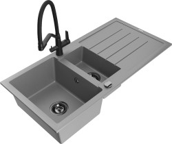 MEXEN/S - Andres granitový drez s odkvapkávačom vrátane batérie Duo, šedá (6515-71-671701-70-B)