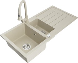 MEXEN/S - Andres granitový drez s odkvapkávačom vrátane batérie Elia, béžová (6515-69-670101-69)