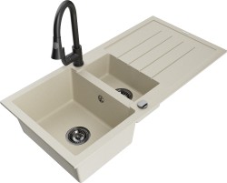 MEXEN/S - Andres granitový drez s odkvapkávačom vrátane batérie Elia, béžová (6515-69-670101-70)