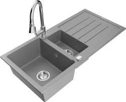 MEXEN/S - Andres granitový drez s odkvapkávačom vrátane batérie Elia, šedá (6515-71-670101-00)
