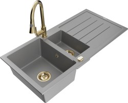 MEXEN/S - Andres granitový drez s odkvapkávačom vrátane batérie Elia, šedá (6515-71-670101-50)