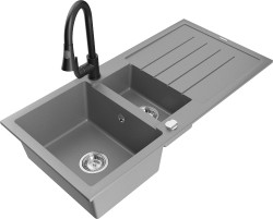 MEXEN/S - Andres granitový drez s odkvapkávačom vrátane batérie Elia, šedá (6515-71-670101-70)