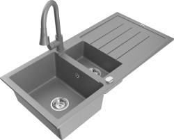 MEXEN/S - Andres granitový drez s odkvapkávačom vrátane batérie Elia, šedá (6515-71-670101-71)