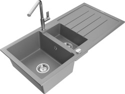 MEXEN/S - Andres granitový drez s odkvapkávačom vrátane batérie Flora, šedá (6515-71-670401-00)