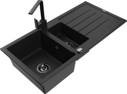 MEXEN/S - Andres granitový drez s odkvapkávačom vrátane batérie Rita, čierna kropenatá (6515-76-670300-70-B)