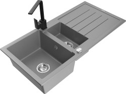 MEXEN/S - Andres granitový drez s odkvapkávačom vrátane batérie Rita, šedá (6515-71-670300-70)