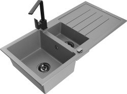 MEXEN/S - Andres granitový drez s odkvapkávačom vrátane batérie Rita, šedá (6515-71-670300-70-B)