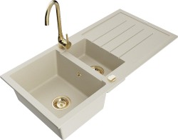 MEXEN/S - Andres granitový drez s odkvapkávačom vrátane batérie Telma, béžová (6515-69-670200-50)