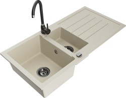 MEXEN/S - Andres granitový drez s odkvapkávačom vrátane batérie Telma, béžová (6515-69-670200-70)