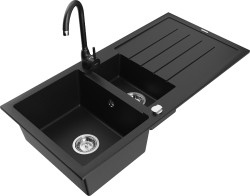 MEXEN/S - Andres granitový drez s odkvapkávačom vrátane batérie Telma, čierna (6515-77-670200-70)