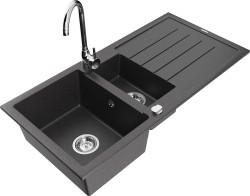 MEXEN/S - Andres granitový drez s odkvapkávačom vrátane batérie Telma, čierna nakrapiany (6515-76-670200-00)