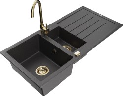 MEXEN/S - Andres granitový drez s odkvapkávačom vrátane batérie Telma, čierna nakrapiany (6515-76-670200-50)