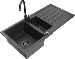 MEXEN/S - Andres granitový drez s odkvapkávačom vrátane batérie Telma, čierna nakrapiany (6515-76-670200-70-B)