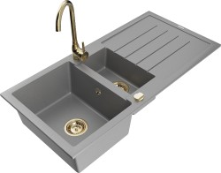 MEXEN/S - Andres granitový drez s odkvapkávačom vrátane batérie Telma, šedá (6515-71-670200-50)
