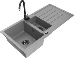 MEXEN/S - Andres granitový drez s odkvapkávačom vrátane batérie Telma, šedá (6515-71-670200-70-B)