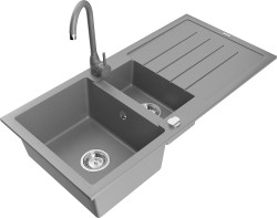 MEXEN/S - Andres granitový drez s odkvapkávačom vrátane batérie Telma, šedá (6515-71-670200-71)