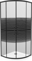 MEXEN/S - Apia sprchovací kút štvrťkruh 90x90, pruhy, čierna + biela vanička so sifónom (863-090-090-70-20-4110B)