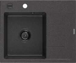 MEXEN/S - Ben granitový drez 1 s odkvapkávačom ľavý 600 x 500 mm, čierna kropenatá, sifón čierna (6522605000-76-B)