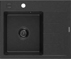 MEXEN/S - Ben granitový drez 1 s odkvapkávačom ľavý 600 x 500 mm čierna/strieborná metalík, sifón čierna (6522605000-73-B)