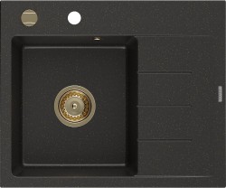 MEXEN/S - Ben granitový drez 1 s odkvapkávačom ľavý 600 x 500 mm, čierna/zlatá metalik, sifón zlatá (6522605000-75-G)