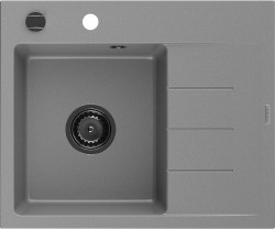 MEXEN/S - Ben granitový drez 1 s odkvapkávačom ľavý 600 x 500 mm, sivý, sifón čierna (6522605000-71-B)