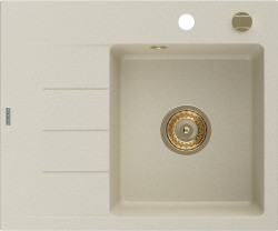 MEXEN/S - Ben granitový drez 1 s odkvapkávačom pravý 600 x 500 mm, béžový, sifón zlatá (6523605000-69-G)