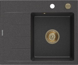 MEXEN/S - Ben granitový drez 1 s odkvapkávačom pravý 600 x 500 mm, čierna kropenatá, sifón zlatá (6523605000-76-G)