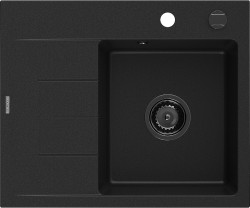 MEXEN/S - Ben granitový drez 1 s odkvapkávačom pravý 600 x 500 mm, čierna, sifón čierna (6523605000-77-B)