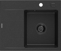MEXEN/S - Ben granitový drez 1 s odkvapkávačom pravý 600 x 500 mm čierna/strieborná metalik sifón čierna (6523605000-73-B)