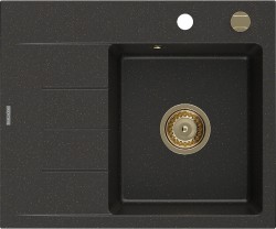 MEXEN/S - Ben granitový drez 1 s odkvapkávačom pravý 600 x 500 mm, čierna/zlatá metalik, sifón zlatá (6523605000-75-G)