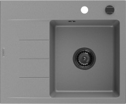 MEXEN/S - Ben granitový drez 1 s odkvapkávačom pravý 600 x 500 mm, sivý, sifón čierna (6523605000-71-B)