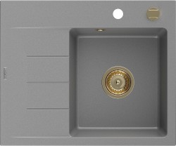 MEXEN/S - Ben granitový drez 1 s odkvapkávačom pravý 600 x 500 mm, sivý, sifón zlatá (6523605000-71-G)
