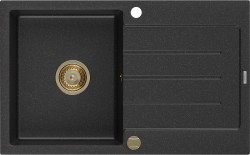 MEXEN/S - Bruno granitový drez 1-miska s odkvapkávačom 795 x 495 mm, čierna/strieborná mét (6513791010-73-G)