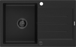 MEXEN/S - Bruno granitový drez 1-miska s odkvapkávačom 795 x 495 mm, čierny, čierny sifón (6513791010-77-B)