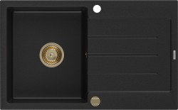 MEXEN/S - Bruno granitový drez 1-miska s odkvapkávačom 795 x 495 mm, čierny, zlatý sifón (6513791010-77-G)