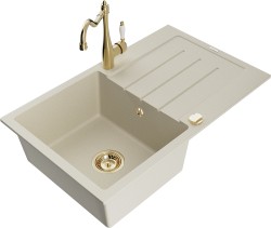 MEXEN/S - Bruno granitový drez 1-miska s odkvapkávačom vrátane batérie Carla, béžová (6513-69-670700-50)