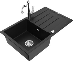 MEXEN/S - Bruno granitový drez 1-miska s odkvapkávačom vrátane batérie Carla, čierna (6513-77-670700-00)