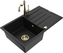 MEXEN/S - Bruno granitový drez 1-miska s odkvapkávačom vrátane batérie Carla, čierna (6513-77-670700-50)